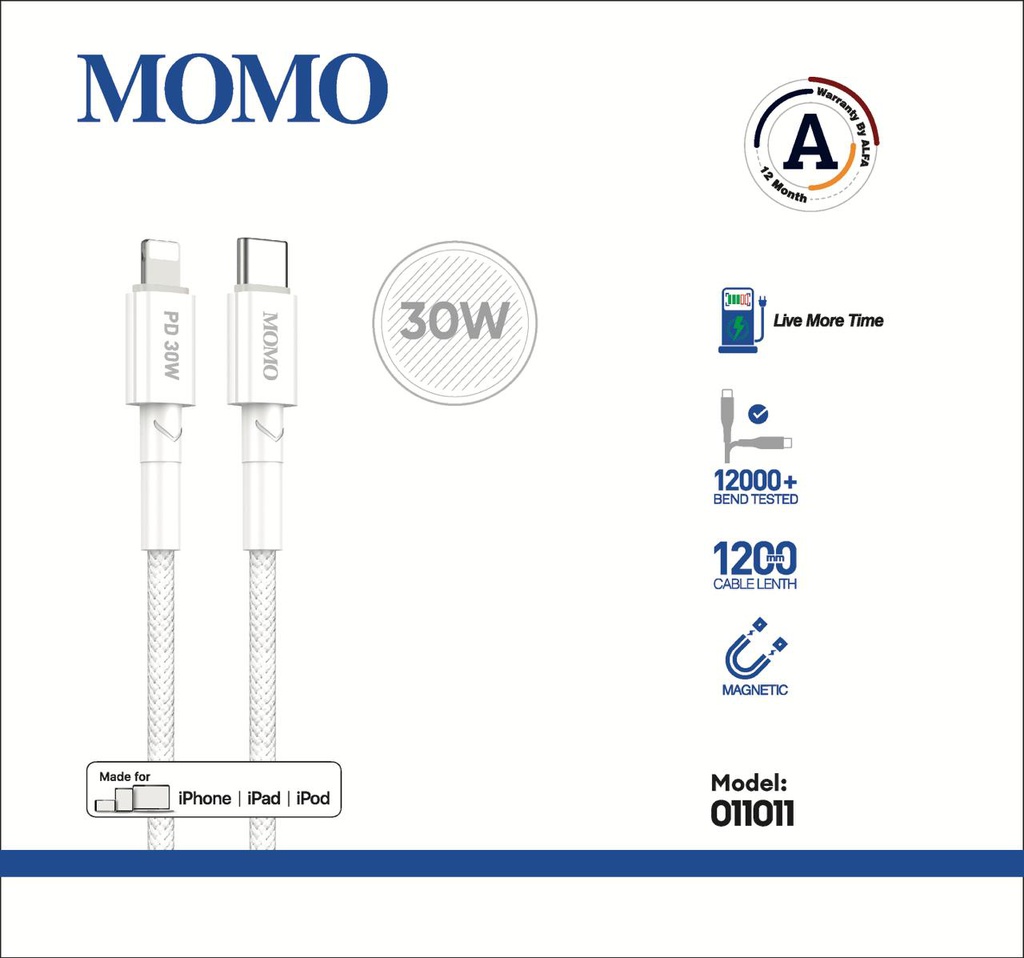 MoMo Cable 30 W C-iOS( Warranty12month ) Magnet  model 011011
