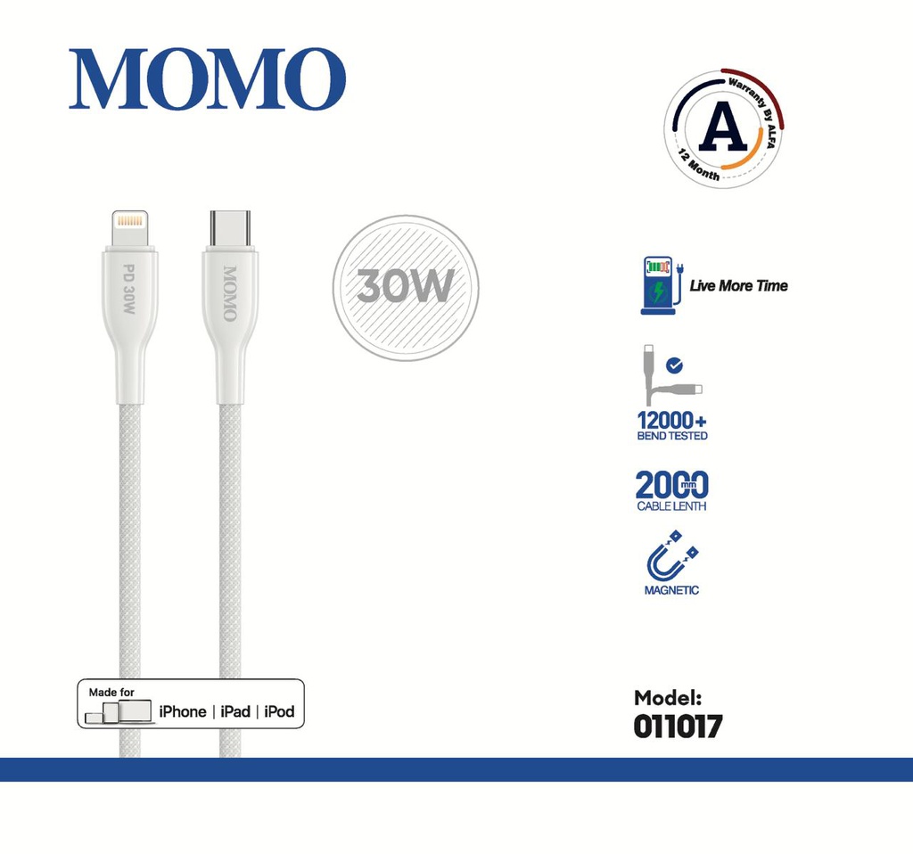 MoMo Cable 30 W C-iOS( Warranty12month ) Magnet 2M  model 011017